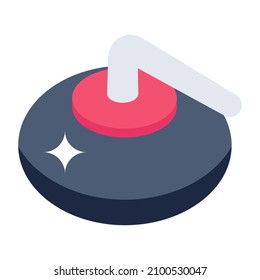Weightlifting tool, isometric icon of curling stone 

