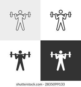 Weightlifting vector icon in outline and solid styles, Editable stroke.