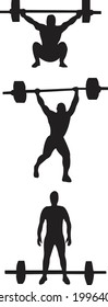 Weightlifting, vector silhouette of weightlifter