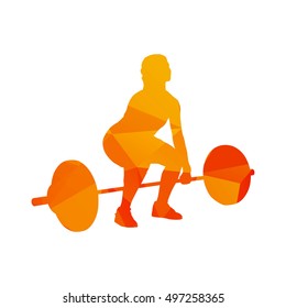 Weightlifting woman abstract polygonal vector silhouette