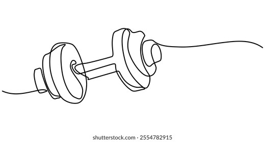 Weightlifting Workout Continuous Line Editable Stroke Icon, Single continuous line drawing of dumbbells. Sport equipment in one linear style. Design element for poster, banner, flyer. Sport, workout. 