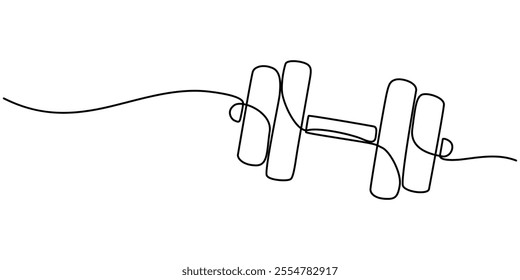 Weightlifting Workout Continuous Line Editable Stroke Icon, Single continuous line drawing of dumbbells. Sport equipment in one linear style. Design element for poster, banner, flyer. Sport, workout. 