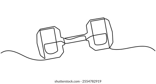 Weightlifting Workout Continuous Line Editable Stroke Icon, Single continuous line drawing of dumbbells. Sport equipment in one linear style. Design element for poster, banner, flyer. Sport, workout. 