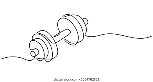 Weightlifting Workout Continuous Line Editable Stroke Icon, Single continuous line drawing of dumbbells. Sport equipment in one linear style. Design element for poster, banner, flyer. Sport, workout. 