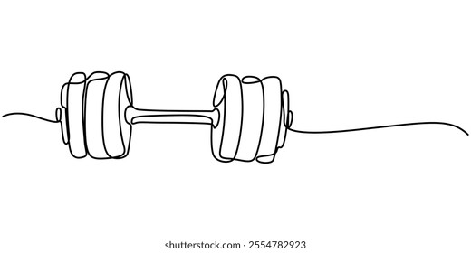 Weightlifting Workout Continuous Line Editable Stroke Icon, Single continuous line drawing of dumbbells. Sport equipment in one linear style. Design element for poster, banner, flyer. Sport, workout. 