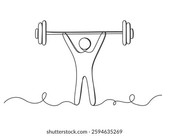 Weightlifting workout continuous one line art shape isolated vector illustration on white background.