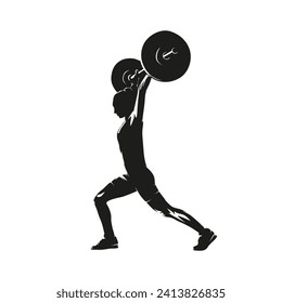 Weightlifting workout, woman in gym, isolated vector silhouette, logo,