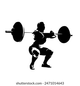 Weightligting, woman lifting big barbell, abstract isolated vector silhouette