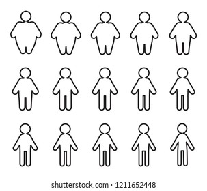 Weightloss icon for healthy lifestyle illustration isolated on wite background for sprite sheet animation. Set of different body human silhouettes transformation from fat to thin