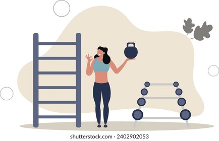 Weightloss and physical activity concept. Sportswoman or athlete. Workout in gym or fitness.flat vector illustration.