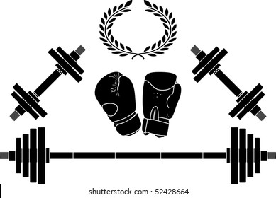 weights and boxing gloves. vector illustration