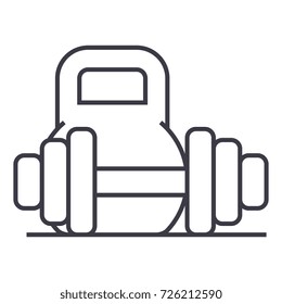 weights and dumbbells vector line icon, sign, illustration on background, editable strokes