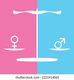 Weights with gender symbols. Equality between man and woman. Vector illustration.