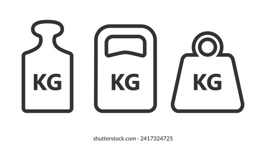 Weist Grafiksymbole auf. KG-Zeichen einzeln auf weißem Hintergrund. Kilogramm-Symbole. Vektorgrafik