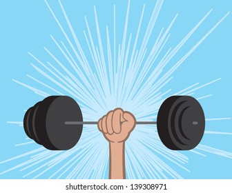 Weights held up by hand 