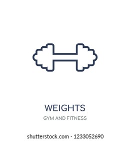 Weights icon. Weights linear symbol design from Gym and Fitness collection. Simple outline element vector illustration on white background