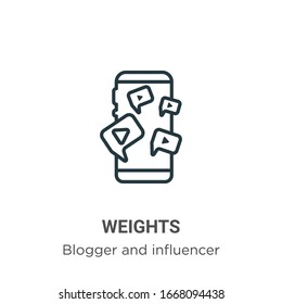 Weights outline vector icon. Thin line black weights icon, flat vector simple element illustration from editable blogger and influencer concept isolated stroke on white background