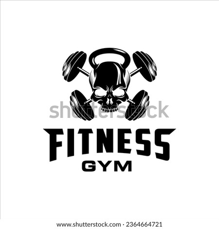 Weights and skull logo with masculine style design