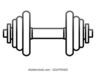 Weights symbol icon - black gradient realistic dumbbell outline, isolated - vector illustration