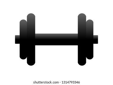 Weights symbol icon - black gradient realistic dumbbell silhouette, isolated - vector illustration