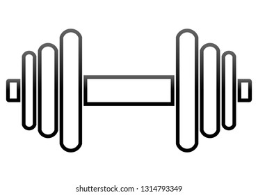 Weights symbol icon - black gradient minimalist dumbbell outline, isolated - vector illustration