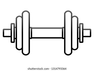 Weights symbol icon - black gradient realistic dumbbell outline, isolated - vector illustration
