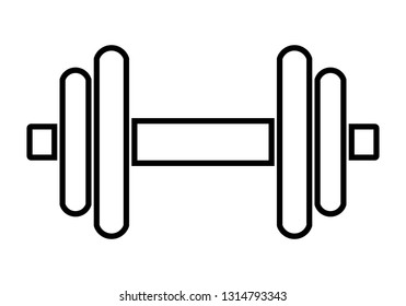 Weights symbol icon - black minimalist dumbbell outline, isolated - vector illustration