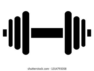 Weights symbol icon - black minimalist dumbbell, isolated - vector illustration