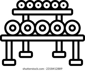 weight-training gear set vector outline icon design, Healthy lifestyle symbol, Calisthenics sign, Circuit training equipment stock illustration, dumbbell storage stand concept