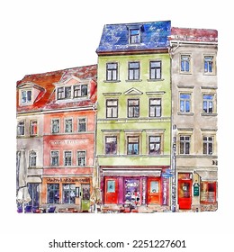 Weimar germany watercolor hand drawn illustration isolated on white background