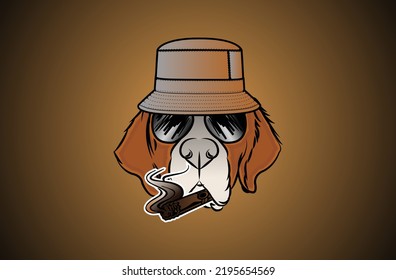 Weimaraner with cigar with hat Logo and icons Template vector illustration designs Vector Icon Symbol logo silhouette