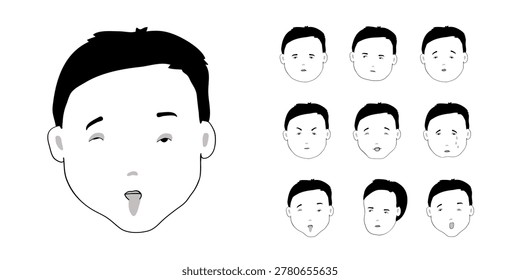 Weird avatar meme reactions face collection. Uncanny and awkward human character emotions vector pack isolated on white background. Strange and ironic facial expressions