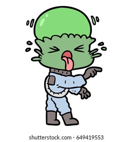 dibujo animado extraño señalando a un alien