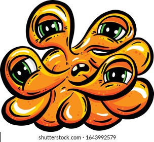 Weird Cartoon Blob Imaginary Creature Looks Depressed Vector Illustration