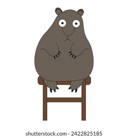 Weird cartoon Groundhog on chair isolated on white background. Groundhog Day design in trendy minimalism style. Vector illustration can used t-shirt print, web and social media banner. EPS 10 Editable