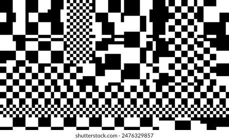 Weird Checkered Pixels Glitch Effect Abstract Background. Glitched Stripes and Random Pixels Television Screen. Distorted Glitch Effect. NO SIGNAL TV Frame Vector.