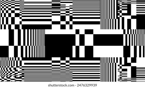 Seltsamer karierter Pixel-Glitch-Effekt Abstrakter Hintergrund. Glitched Stripes und zufällige Pixel Fernsehbildschirm. Verzerrter Glitch-Effekt. KEINE SIGNAL TV Frame-Vektorgrafik.