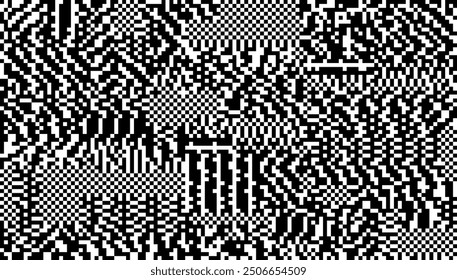 Weird Checkered Pixels Glitch Effect Abstract Background. Glitched Stripes and Random Pixels Television Screen. Distorted Glitch Effect. NO SIGNAL TV Frame Vector.