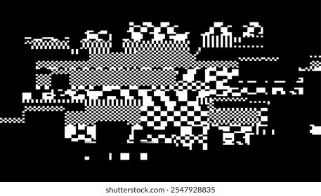 Weird Checkered Pixels Glitch Effect Abstract Background. Glitched Stripes and Random Pixels Television Screen. Distorted Glitch Effect. NO SIGNAL TV Frame Vector.