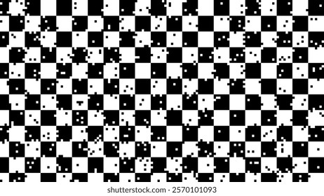 Weird Checkered Pixels Glitch Effect Abstract Background. Glitched Stripes and Random Pixels Television Screen. Distorted Glitch Effect. NO SIGNAL TV Frame Vector.