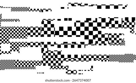 Weird Checkered Pixels Glitch Effect Abstract Background. Glitched Stripes and Random Pixels Television Screen. Y2K Overlay Texture. NO SIGNAL TV Frame Vector.