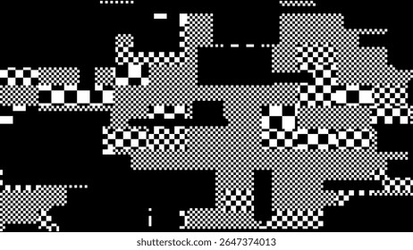 Weird Checkered Pixels Glitch Effect Abstract Background. Glitched Stripes and Random Pixels Television Screen. Y2K Overlay Texture. NO SIGNAL TV Frame Vector.