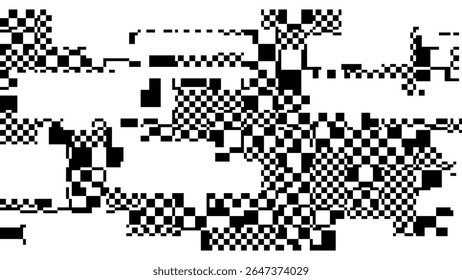 Weird Checkered Pixels Glitch Effect Abstract Background. Glitched Stripes and Random Pixels Television Screen. Y2K Overlay Texture. NO SIGNAL TV Frame Vector.