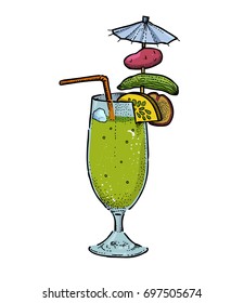 Weird cocktail cartoon hand drawn image. Original colorful artwork, comic childish style drawing.