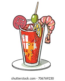 Weird cocktail freehand picture. Artistic drawing.
