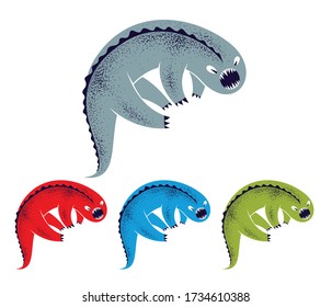 Weird creepy cartoon funny monster isolated on white vector illustration, fantastic creature of nightmare, microorganism.
