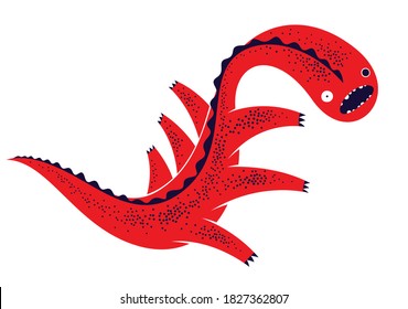 Weird creepy cartoon funny monster isolated on white vector illustration, fantastic creature of nightmare, microorganism.