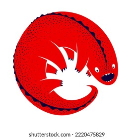 Weird creepy cartoon funny monster isolated on white vector illustration, fantastic creature of nightmare, microorganism.