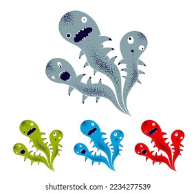 Weird creepy cartoon funny monster isolated white vector illustration  fantastic creature nightmare  microorganism 