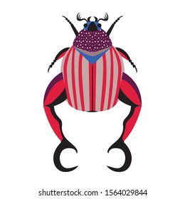 Weird exotic long-legged bug icon. Stripped tropical beetle with antennae and legs. Entomology unusual insect illustration.
